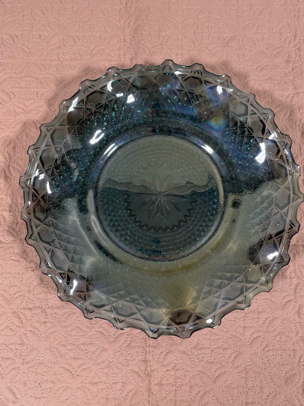 Blue Iridescent Glass Serving Bowl - Elegant Home Dining Centerpiece